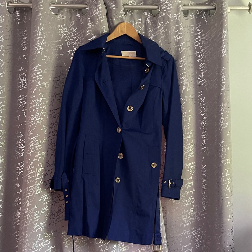 Michael Kord Navy Blue Women's Trench Coat with Hood